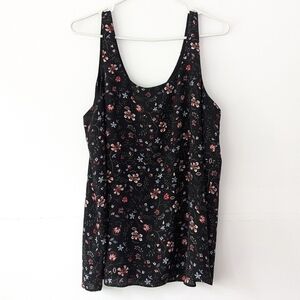 2/15$ R.Essentials Non-stretch Black Floral Sleeveless Top ~ Size XL